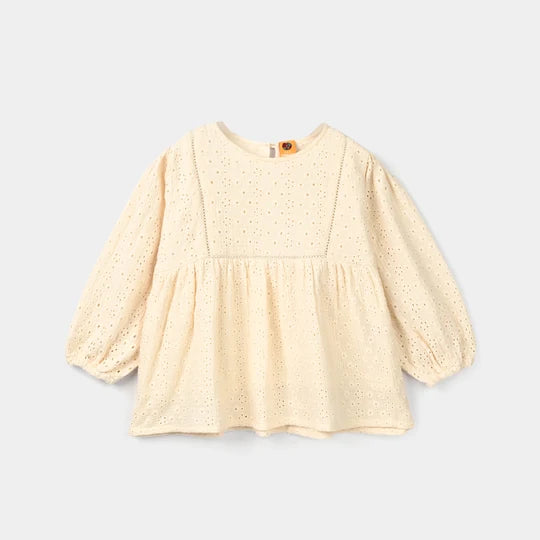 Girls Gauze Embroidered Top Wild Flower - Off White