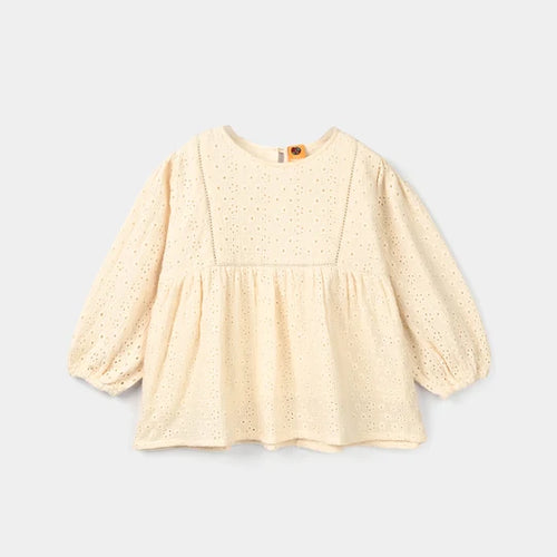 Girls Gauze Embroidered Top Wild Flower - Off White