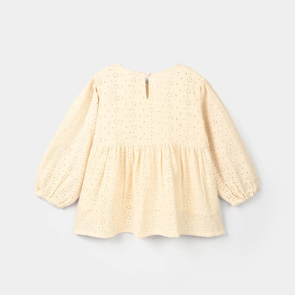 Girls Gauze Embroidered Top Wild Flower - Off White